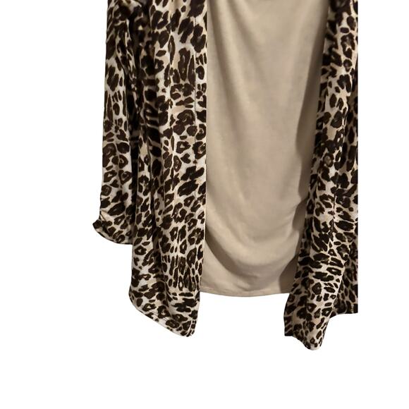 White Stagg Women’s Medium Leopard Print Brown and Tan Long Sleeve Blouse - Picture 6 of 14